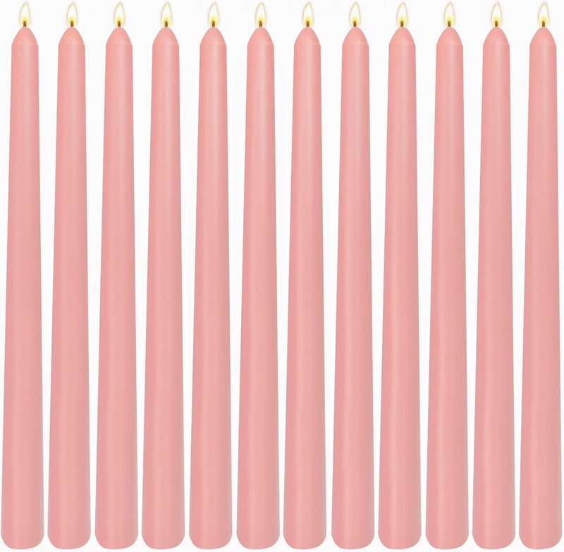 Sihuida 12 Pack 10 inch Dusty Pink Taper Candles, Unscented Dripless Smokeless Candlestick Bulk for Home Dinner Wedding Romantic, 7-8 Hours Burn - Image 1